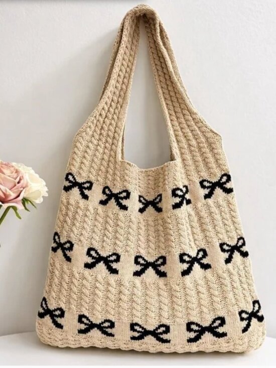 Zenana Outfitters Handbags - Zenana Coquette Bow Knit Tote Bag Crochet Ribbon Shoulder Bag